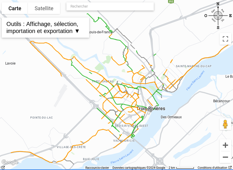 Carte miniature du réseau cyclable de la ville de Trois-Rivières