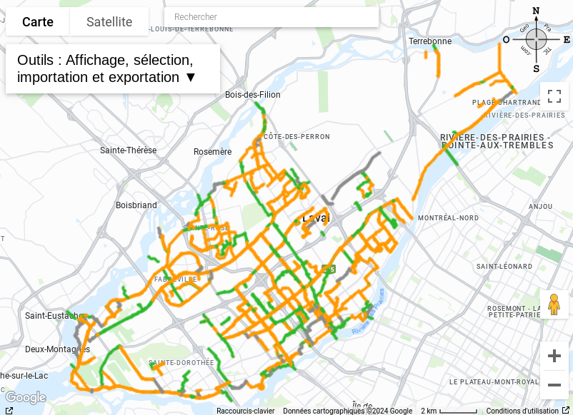 Carte miniature des réseaux cyclables de Laval et Montréal