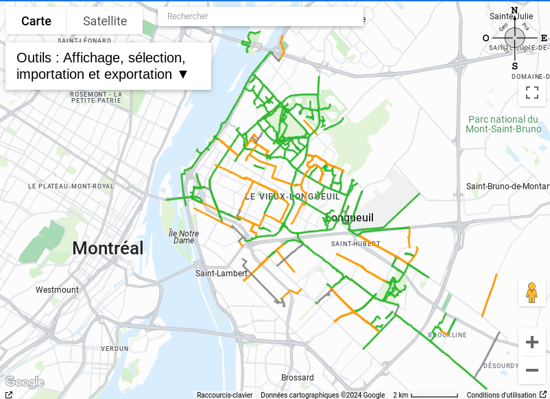 Carte miniature du réseau cyclable de la ville de Longueuil