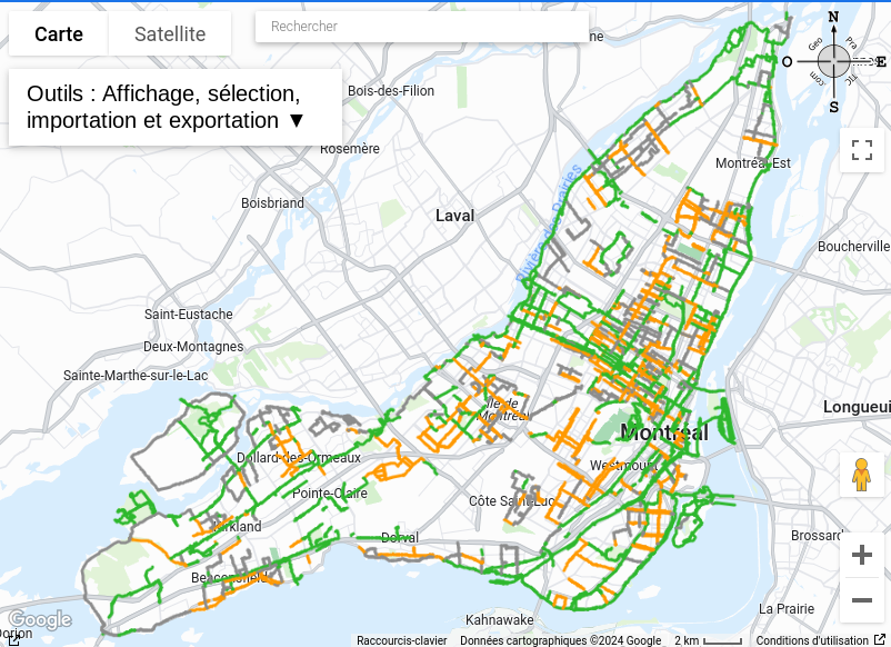 Carte miniature du réseau cyclable de la ville de Montréal