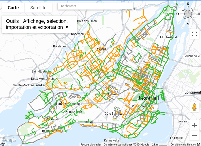 Carte miniature des réseaux cyclables de Montréal et Laval