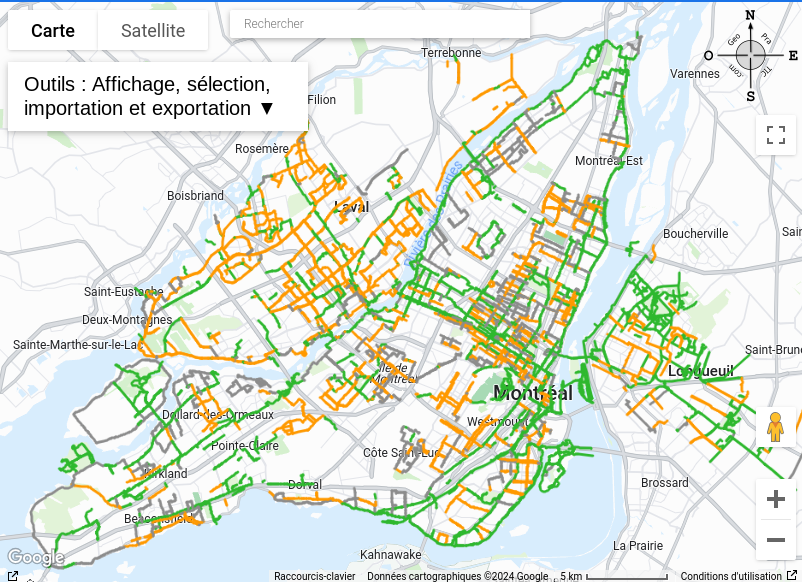 Carte miniature des réseaux cyclables de Montréal, Laval et Longueuil