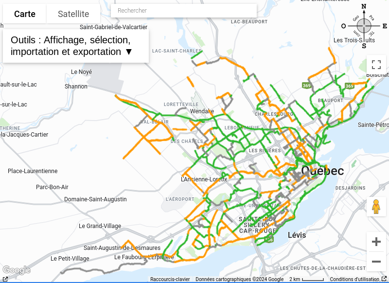 Carte miniature du réseau cyclable de la ville de Québec