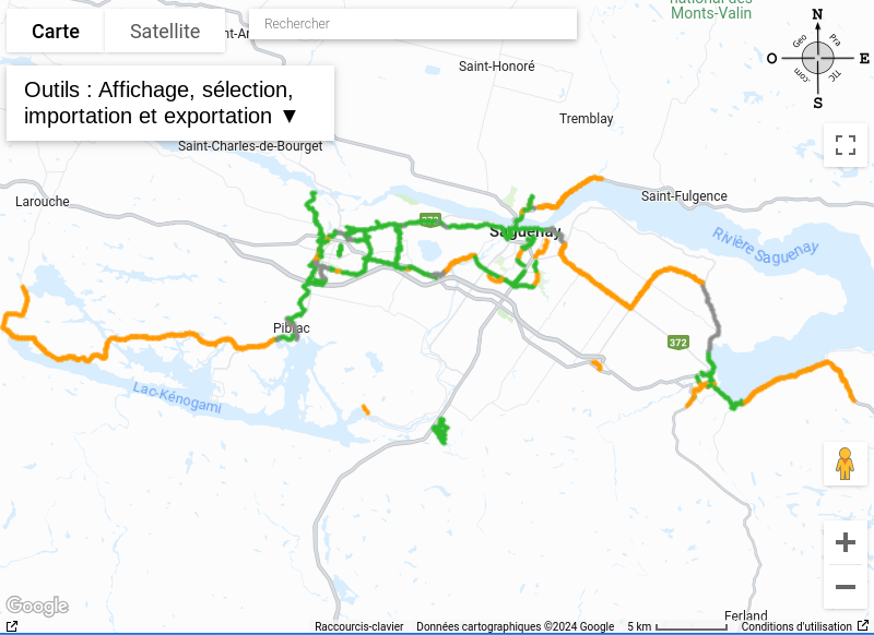 Carte miniature du réseau cyclable de la ville de Saguenay