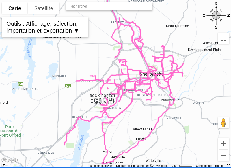 Carte miniature du réseau cyclable de la ville de Sherbrooke